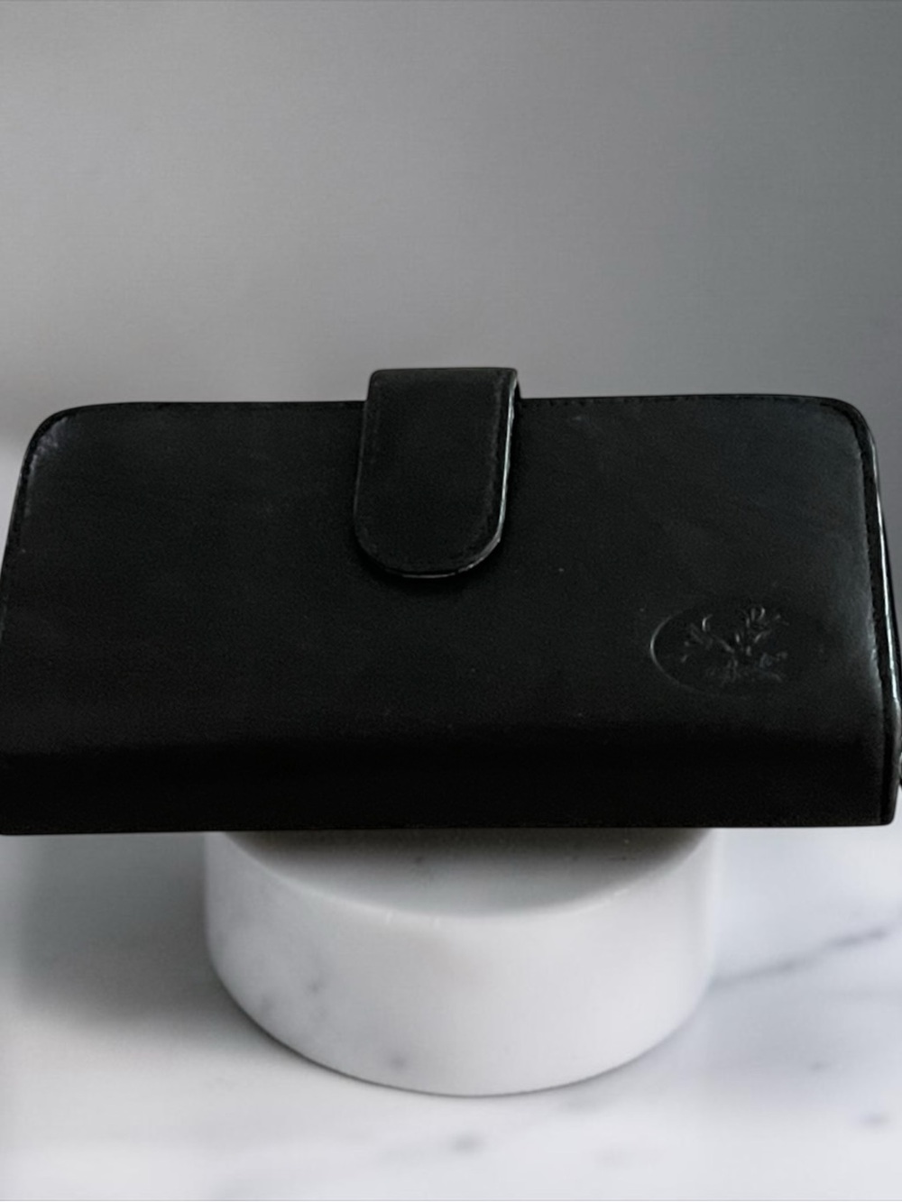 Classic Black Leather Wallet with Snap Tab